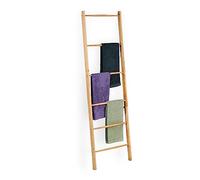 Relaxdays Towel Stand Bamboo, 3 Bars, 2 Storage Shelves, HWD: 153 x 53.5 x 30 cm, Free-Standing, Bathroom Rack, Natural