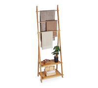 Relaxdays Towel Bamboo, 3 Bars, 2 Storage Shelves, HWD: 153 x 53.5 x 30 cm, Free-Standing, Bathroom Rack, Natural
