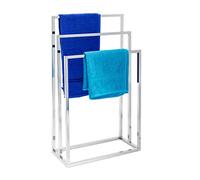Relaxdays Towel Stand with 3 Arms: 82.5 x 46 x 21 cm Metal Chrome-Plated Stainless Steel Towel Rack with 3 Rails Large Bath Towel Holder, Modern Style, Metallic Silver