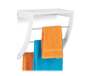 Relaxdays Tower Rack with 3 Stainless Steel Rails and Shelf, Wall-Mounted, For Bathroom, HxBxT: 40 x 38 x 25 cm, White