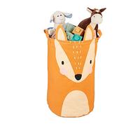 Relaxdays Toy Box, Children, Fox Design, HxD: 56 x 35cm, Clothes, Tidy, Round, Storage, Open, Cream/Orange