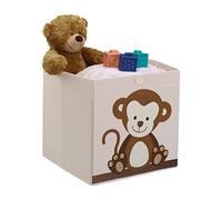 Relaxdays Toy Box, Children, Monkey Symbol, HxWxD: 33 x 33 x 33 cm, Clothes, Tidy, Foldup, Storage, Chest, Beige/Brown, Fleece