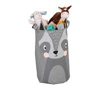 Relaxdays Toy Box, Children, Racoon Design, HxD: 56 x 35cm, Clothes, Basket, Tidy, Round, Storage, Open, Grey