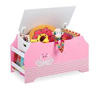 Relaxdays Toy Chest for Children's Room, Book File, Swan Motif, Storage Box with Lid, 46 x 84 x 42.5 cm, MDF, Pink/white