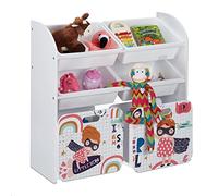 Relaxdays Toy Storage Unit, Little Hero Motif, 6 Boxes, 2 with Castors, HWD 80.5x82.5x30 cm, Children's Container, White, 1