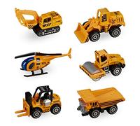 Relaxdays Toy Tuck, Set of 6, Construction Vehicles, Children, Excavator, DIY, Screwdriver, from 3 Years, Orange/Black, 4 x 12 x 3.5 cm