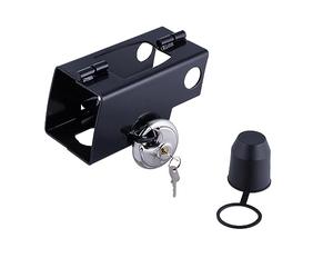 Relaxdays Trailer Lock, Theft Protection, for Uncoupled & Coupled, Protective Cap, Including 2 Keys, 9x20x10 cm, Black