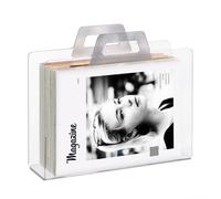 Relaxdays Magazine Rack & Newspaper Basket, Catalogue Holder, 2 Handles, Acrylic, HxWxD 29x33x10cm, Transparent, Silver, 1 Item