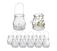 Relaxdays Lanterns Set of 12, Decorative Candle Holders for Outdoors & Indoors, H x D: 10 x 8,5 cm, Glass, Transparent