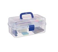 Relaxdays Transparent Plastic Storage Box, 9 Compartments for Small Tools, Press Lock, HWD 14x33x19 cm, Blue