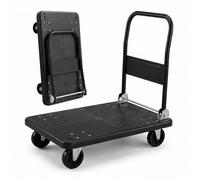 Relaxdays transport trolley 300 kg, foldable platform, handle, 2 swivel & 2 fixed castors, large deck, black