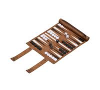 Relaxdays Backgammon, Travelling Game to Roll Up, incl. Accessories, WxD: 32 x 26 cm, Leather Look, Boardgame, Brown, Iron, 29.5 x 24 x 19.5 cm