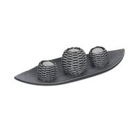 Relaxdays Tray, Candle Set with 3 Tea Light Holders, for Living & Dining Room, Candleholder, Decor, Grey/White, Fibreboard, 7.5 x 39 x 16 cm