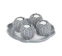 Relaxdays Tray, Candle Set with 4 Tea Light Holders & Sand, for Living & Dining Room, Candleholder, Grey/White, Fibreboard, 8 x 27.5 cm