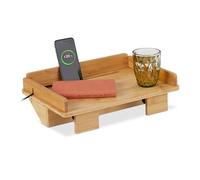 Relaxdays Tray, Clamp-on Mini Nightstand, Shelf Bunk-Bed, HWD: 11x38x26 cm, Cable Slot, Bamboo, Natural, 90% 10% Iron