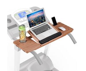 Relaxdays treadmill desk attachment, 7-position laptop stand, phone & drink holder, sealed bamboo, natural