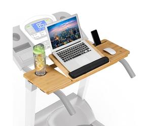 Relaxdays Treadmill Desk Attachment, Laptop Stand, Adjustable, Safety Straps, Tablet & Drink Holder, Bamboo, Natural