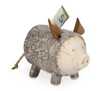 Relaxdays Tree Bark Piggy Bank with Opening, Dolomite, Money Box for Kids & Adults, HxWxD: 13 x 9 x 16.5 cm, Brown/White, Stone