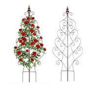 Relaxdays Trellis, 2pc, HxW: 100 x 40 cm, Hearts & Fleur-de-Lis, Metal, Climber Support, Garden & Pots, Brown