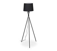 Relaxdays Tripod Floor Lamp with Fabric Shade, Floor Lamp E27, Floor Lamp, Height x D: 158 x 61 cm, Black
