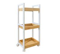 Relaxdays trolley, 3 shelves, bamboo, HWD: 80x30x20 cm, bathroom & kitchen, MDF, slim niche cart, natural/white