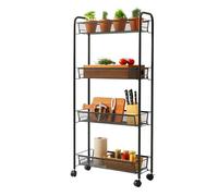 Relaxdays trolley, 4 shelves, metal, HxWxD 97.5 x 44 x 17 cm, 4 castors, kitchen, bathroom, niche, black