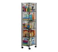 Relaxdays trolley, 5 drawers, metal, HxWxD 98 x 20 x 28 cm, 4 wheels, kitchen, bathroom, niche trolley, black