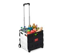 Relaxdays Trolley, Foldable, Up to 35 kg, 50 L, with Telescopic Handle, Shopping Transport Cart, Black/Grey, 99 x 45 x 37.5 cm