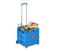 Relaxdays Trolley, Foldable, Up to 35 kg, 50 L, with Telescopic Handle, Shopping Transport Cart, Blue, 98 x 45.5 x 37 cm