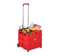 Relaxdays Trolley, Foldable, Up to 35 kg, 50 L, with Telescopic Handle, Shopping Transport Cart, Red, 98 x 45.5 x 37 cm