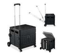 Relaxdays Trolley, Foldable, Up to 50 kg, Adjustable Telescopic Handle, Shopping Transport Cart, Black, 17.5 x 38.5 x 32 cm