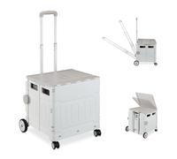 Relaxdays Trolley, Foldable, Up to 50 kg, Adjustable Telescopic Handle, Shopping Transport Cart, Grey/White, Rubber, 1 x 75 x 25 cm