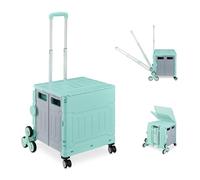Relaxdays Trolley, Stair Climbing, Foldable, 50 kg, Telescopic Handle, Shopping Transport Cart, Turquoise/Grey, Rubber, 54 x 43 x 82 cm