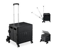 Relaxdays Trolley, Stair Climbing, Foldable, Up to 50 kg, Telescopic Handle, Shopping Transport Cart, Black, Aluminium, 15 x 15.5 x 7.5 cm