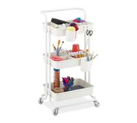 Relaxdays Storage Trolley, 3 Shelves, All-Purpose, Rolling Shelf H x W x D Approx. 86 x 43 x 42 cm, Metal, White, Plastic