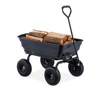 Relaxdays Trolley, with Tilt Function, Garden Wagon, 4 Pneumatic Tyres 3.50-4, up to 250 kg, Handcart, Black, Steel, 55 x 105 x 50 cm