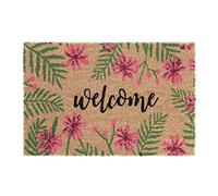 Relaxdays Tropical Welcome Text Doormat Coir Rubber, 40 x 60 cm, Door Mat Inside & Outside, Multicoloured, Coco, 60x40cm