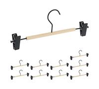 Relaxdays Trouser Hanger, 10x Set, Wood & Metal Clips, Extra Storage, HxWxD: 11.5 x 30.5 x 3 cm, Black/Natural