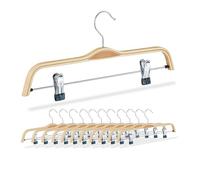Relaxdays Trouser & Skirt Hangers, Set of 12, 2 Adjustable clips, W: 37.5 cm, Wooden, Swivelling Hook, Natural/Silver, Iron, Wood, Plastic