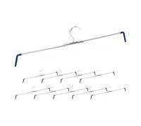 Relaxdays Trouser Stretch Hanger Set of 10, Non-Slip for Pants & Skirts, Spiral Holder, Width 30-50 cm, Silver/Blue