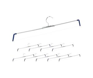Relaxdays Trouser Stretch Hanger Set of 10, Non-Slip for Pants & Skirts, Spiral Holder, Width 30-50 cm, Silver/Blue
