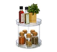 Relaxdays Turntable, 2-Tier, Ø 23.5 cm, Rotatable, Rotary Disc for Refrigerator, Cosmetics & Spices, Round, Transparent, 22 x 23.5 x 23.5 cm