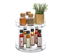 Relaxdays Turntable, 2-Tier, Ø 27 cm, Rotatable, Rotary Disc for Refrigerator, Cosmetics & Spices, Round, Transparent, 24 x 27 x 27 cm