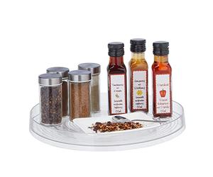 Relaxdays Turntable Diameter 30 cm Kitchen Bathroom Organiser with Rim Rotating Fridge Organiser Clear