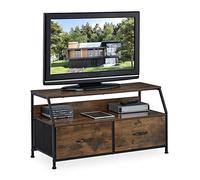 Relaxdays TV Cabinet, 2 Drawers, Industrial, H x W x D: 48.5 x 93 x 41.5 cm, Metal, MDF, Wood, Brown/Black