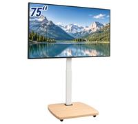 Relaxdays TV floor stand on castors, 43-75 inches, natural white | up to 50 kg, swivelling, tilting, VESA 600x400, TV floor stand, steel & MDF, wood-effect base, removable castors