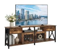 Relaxdays TV lowboard, HxWxD: 60 x 180 x 40 cm, 2 drawers, brown/black