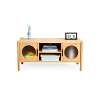 Relaxdays TV Lowboard with 2 Doors, TV Stand for up to 43 Inches, Wood Effect, HBT: 48 x 103 x 40 cm, TV Bench, Natural
