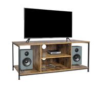 Relaxdays TV Lowboard with 4 open compartments, cable hole, industrial style, 50x120x40 cm, brown/black