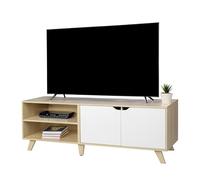 Relaxdays TV Lowboard with 6 Compartments, Cable Management, 50 x 140 x 40 cm, Natural/White